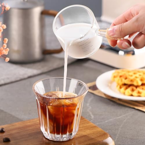 Espresso Shot Glass 2 Pack - 150ML Espresso Cups with Handle and Dual-Scale, Espresso Shot Glass with V-Shaped Mouth, 5oz Espresso Glass Measuring Cup Perfect for Espresso Shots and Milk Froth - Image 2