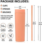 Volhoply 16oz Plastic Skinny Tumbler with Lid and Straw Bulk 8 Pack,Insulated Double Wall BPA Free Matte Acrylic Tumblers,Iced Coffee Travel Mug Reusable Party Cup,Customizable Diy Gifts(Orange,8 Set) - Image 2