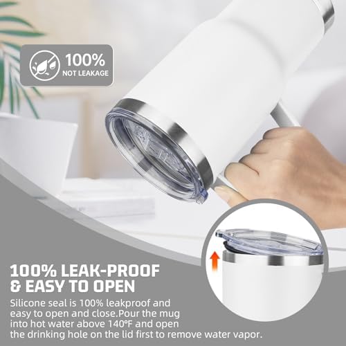 20 oz Tumbler with Handle Stainless Steel Insulated Coffee Mug Tumbler with Lid and Straw Double Wall Vacuum Insulated Coffee Mug Leak Proof Travel Mug for Hot and Cold Drink (White,4pack) - Image 5