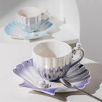 Pearl Shell Cup and Saucer - 8oz Gradient Ceramic Coffee Mug, Vintage Tea Cup, Cappuccino Cup, Latte Art Cup for for Afternoon Tea, Birthday Gift (PURPLE) - Image 6