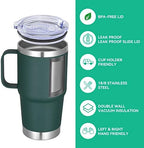 VEGOND 20 oz Tumbler Bulk with Handle Lid and Straw, Stainless Steel Insulated Travel Coffee Mug Set, Spill Proof Double Wall Metal Tumblers Cups, Dark Green 12 Pack - Image 2