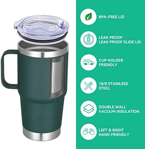 VEGOND 20 oz Tumbler Bulk with Handle Lid and Straw, Stainless Steel Insulated Travel Coffee Mug Set, Spill Proof Double Wall Metal Tumblers Cups, Dark Green 12 Pack - Image 2