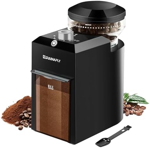 Electric Burr Coffee Grinder,Adjustable coffee grinder with 28 Precise Grind Setting for French Press, Drip Coffee and Espresso,12 Cups, (Black+ Light Gray) by KIRAINAFLY