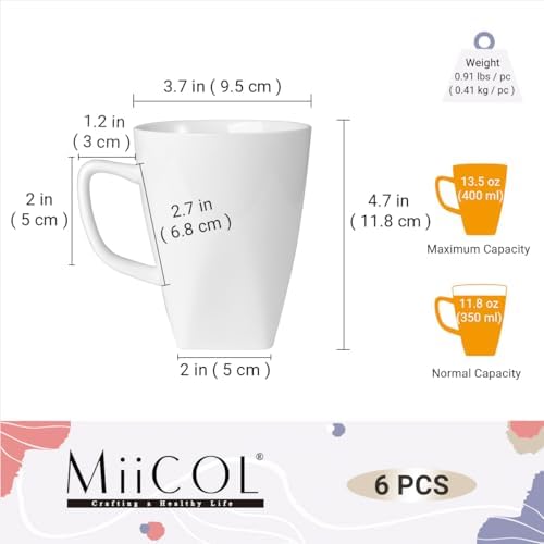 Miicol Porcelain Coffee Mugs Set of 6, Large Coffee Cups 14 oz - Image 3