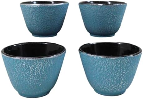Ebros Gift Pack Of 4 Japanese Traditional Tetsubin Style Textured Surface Cast Iron Tea Cups Teacups Drinkware Tea Service Far East Decorative Accent (Sky Blue) - Image 2