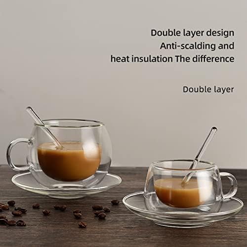 Glass Espresso Cups with Saucers and Spoons Set of 2, 8.45 Oz Double Wall Insulated Glass Coffee/Tea Cups Drinking Demitasse Mugs for Cappuccino Latte Tea and More Beverage (8.45 Oz) - Image 5