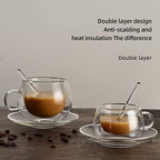 Glass Espresso Cups with Saucers and Spoons Set of 2, 8.45 Oz Double Wall Insulated Glass Coffee/Tea Cups Drinking Demitasse Mugs for Cappuccino Latte Tea and More Beverage (8.45 Oz) - Image 5