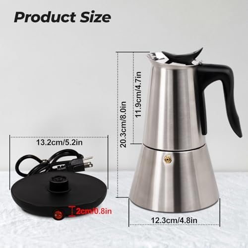 Electric Stainless Steel Moka Pot 6 Cup 300ml Mocha Pot - Image 2