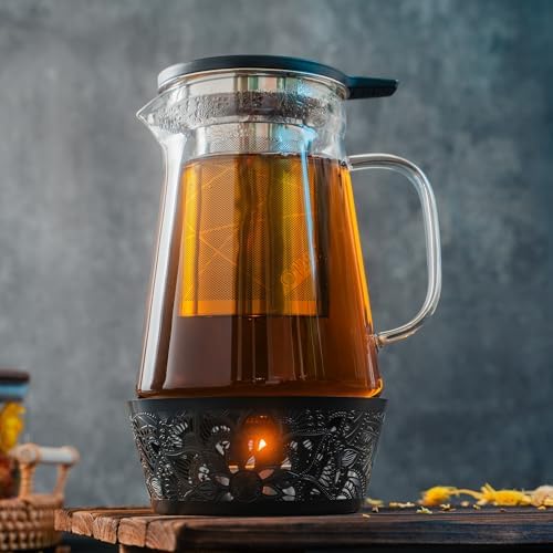 Elegant Glass Teapot with Built-In Tea Infuser & Stainless Steel Candle Warmer Base - 1000ml, Premium Gift Set for Tea Lovers, Perfect for Brewing and Keeping Tea Warm - Image 2
