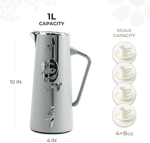 Insulated Carafe Flask 1L – For Coffee, Tea & Hot Beverages, Double Wall Stainless Steel Build, Spill Resistant Lid, Portable Serving Pitcher, Long Heat Hold, Gift Idea by Otantik (Grey & Silver) - Image 5