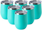 HASLE OUTFITTERS 12oz Wine Tumbler with Lid Stemless Wine Glasses Double Wall Vacuum Travel Mugs stainless steel Coffee Cup for Cold & Hot Drinks Wine Coffee Cocktails Beer 6 Pack Light Blue by HASLEOUTFITTERS