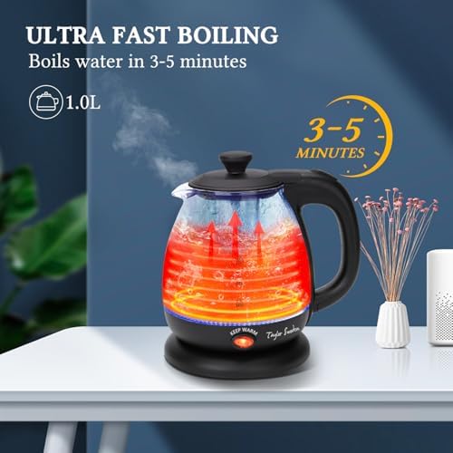 Taylor Swoden Electric Kettle with Tea Infuser, 1L Small Electric Tea Kettle with Keep Warm, LED Light Hot Water Boiler & Heater for Coffee & Teas, Auto Shut-Off & Boil Dry Protection, BPA Free, Black - Image 2
