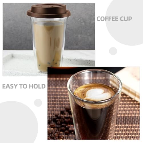 OSALADI Double Wall Glass Mug 350ml, Borosilicate Coffee Cup with Silicone Lid, Heat-resistant Drinkware for Hot and Cold Beverages, Reusable Household Beverage Cup for Office and Travel - Image 4