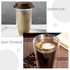 OSALADI Double Wall Glass Mug 350ml, Borosilicate Coffee Cup with Silicone Lid, Heat-resistant Drinkware for Hot and Cold Beverages, Reusable Household Beverage Cup for Office and Travel - Image 4