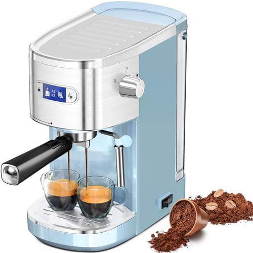 Electactic 20 Bar Espresso Machine, Professional Stainless Steel Coffee Maker with LCD Display, 45oz Removable Water Tank, Home & Office Espresso Maker for Cappuccino Latte Macchiato, Blue by Electactic