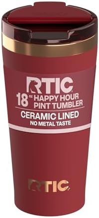 RTIC 18oz Pint Tumbler with Lid, Ceramic Lined, Black Cherry by RTIC