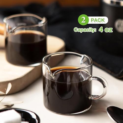 Espresso Cups Set of 2, 4 OZ Double Spouts Cups, Shot Glasses, Milk Cup with Handle, Clear Glass, Espresso Accessories for Machine, Small - Image 2