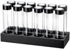 Coffee Bean Cellars Set of 12 with Exhaust Gate, Espresso Bean Storage, Clear Glass, Display Stand, Silicone Funnel Included by LUMINFLY