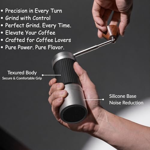 Manual Coffee Grinder – 7 Star Stainless Steel Burr, 36 Adjustable Grind Settings, Foldable Hand Crank, Portable Manual Espresso & Burr Coffee Grinder, Non-Slip Grip, 30g Capacity- Gray - Image 3