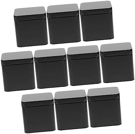 Healifty 10pcs Rectangular Tin Box with Lid, Black Tinplate Metal Storage by Healifty