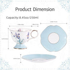 KAMMAK Ceramic Coffee Cups Saucers Set of 2, Porcelain Espresso Cups with Saucers, 8.45 oz Handcrafted Elegant Bone China Tea Cups, Iris Flower & Butterfly Pattern Teacup for Party, Office, Gift - Image 2