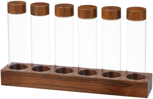 Zerodeko Glass Coffee Bean Storage Tubes and Wooden Display Stand with Lids by Zerodeko