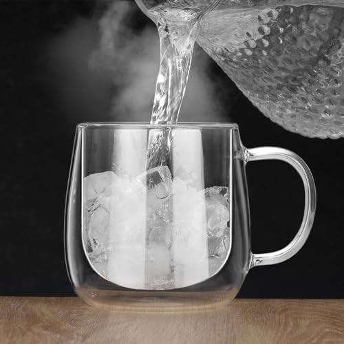 Large Double Walled Glass Coffee Mugs Beer Cups 24oz set of 2, Insulated Clear Borosilicate Glass Tea Lemonade Cups with Handle - Image 6