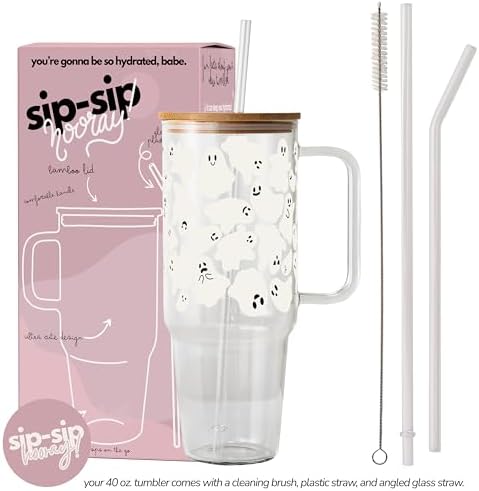 Sip-Sip Hooray! Classic Ghosties 40oz Glass Tumbler with Lid and Straw - Image 2