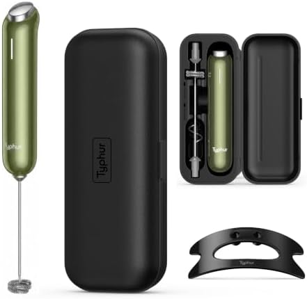Typhur InstaWhisk Electric Milk Frother with Storage Case & Stand - 1500mAh Type-C Rechargeable Handheld Coffee Foamer Wand, Stepless Speed, Dual Whisks for Latte, Matcha, Protein, Army Green by Unknown