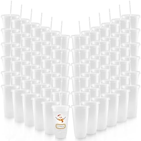 YOUKE OLA 72 Pack Plastic Tumblers with Straw and Lid Reusable Plastic Cups Drinking Straw Tumbler Bulk Customizable Iced Coffee Cup Water Bottle for Vinyl DIY Parties Birthdays 24oz Frosted by YOUKEOLA