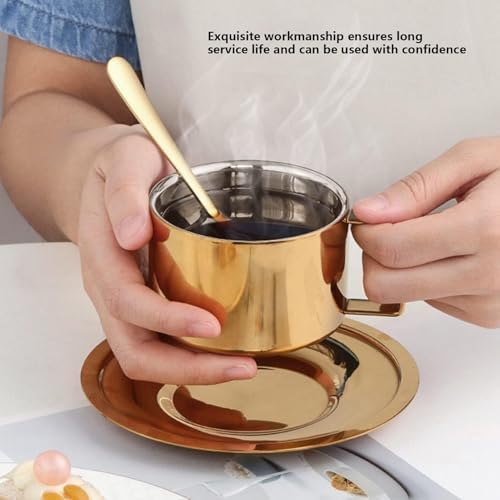 2Pcs Espresso Cups and Saucers Set, Coffee Cup and Saucer Set Gold Coffee Mug Stainless Steel Demitasse Cups Exquisite Luxury Small Coffee Containers for Latte Cappuccino Tea, 200ML - Image 4