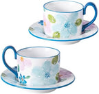 KAMMAK Coffee Cups and Saucers Set of 2, 8.5oz Ceramic Tea Cup with Saucer by KAMMAK
