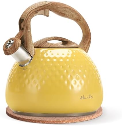 harriet Tea Kettle, Tea Pot for Stovetop, 2.5QT Whistling Kettle with 5-Layers bottom, Food Grade Stainless Steel Kettles with Hot-Resistant Handle Gas Electric Applicable, Yellow by Harriet