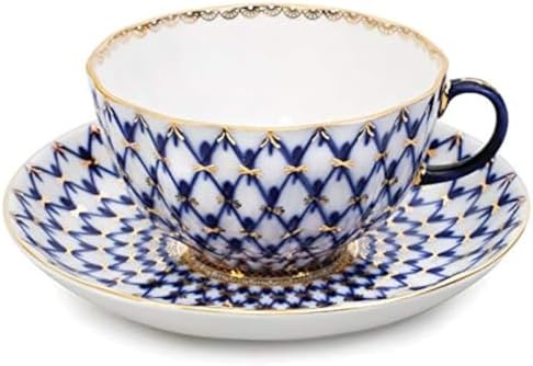 Imperial/Lomonosov Porcelain Teacup w/Saucer"Tulip Cobalt Net" by TWZ