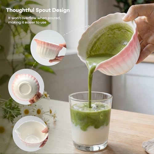 Matcha Whisk set, Matcha Set with Daisy Matcha Bowl & Mushroom Whisk Holder, Complete Matcha Kit with Whisk, Sifter, Chashaku, 5 Pcs Bamboo Tea Mat, Ideal Gift for Matcha Lovers, Pink - Image 4