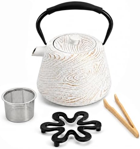 Cast Iron Teapot 34 oz (1000 ml) with Infuser, Water Wave Design, White by Unknown