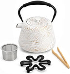 Cast Iron Teapot 34 oz (1000 ml) with Infuser, Water Wave Design, White by Unknown