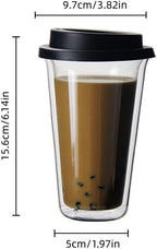 Double-Walled Glass Coffee Mug with Silicone Lid,Heat-Resistant Borosilicate,Insulated,Black，Pack of two - Image 2