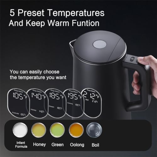 1.5L Electric Kettle Temperature Control, Matt Black - Image 5