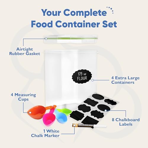 Chef's Path Kitchen Storage Box Set of 4 Extra Large Airtight Food Storage Jars for Sugar Flour Cereal Rice - Measuring Spoons, Pen and Food Preservation Labels (5.2 L) - Image 2