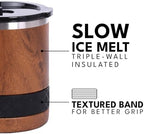 Elemental Recess Lowball Tumbler Set of 2, 10oz Triple Wall Stainless Steel Cup with Non-Shattered Tritan Lid, Insulated Whiskey Glass, Insulated Coffee Tumbler Mug for Hot & Cold Drinks - Teakwood - Image 5