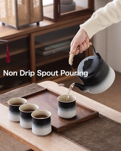 ZENS Japanese Tea Set with 4 Cups, 33.8oz Ceramic Infuser Pot for Loose Tea - Image 3