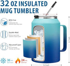 32/50 oz Travel Coffee Mug Tumbler - w/Handle and Straw, 32oz Stainless Steel Mugs with Lid, Insulated Tumblers Cup Keep Cold-36H Hot-24H, Reusable Home Office Work Wide Mouth Water Bottle - Image 2