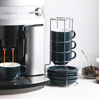 Sweejar Porcelain Cappuccino Cups with Saucers and Metal Stand, 8 Ounce Stackable Espresso Cups for Specialty Coffee Drinks, Latte, Americano, Tea - Set of 4 (Navy) - Image 5