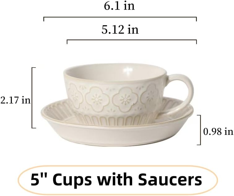 Cappuccino Cups with Saucers, 10 oz Ceramic, Set of 4 - Image 4