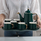 Tea Cups And Ceramic Tray Set of 14 Pieces,Luxury Set with Teapot, Afternoon Tea Coffee Cups, British Porcelain Tea Party Set for Housewarming Gifts,A - Image 3