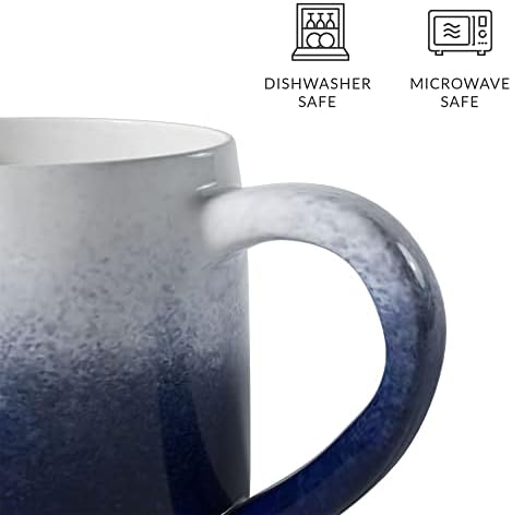 Set of 4 Large 16oz Ceramic Coffee Mugs – Stoneware Coffee Mug Tea Cup Set, 5.25” x 3.75”, Blue/Ivory - Image 5