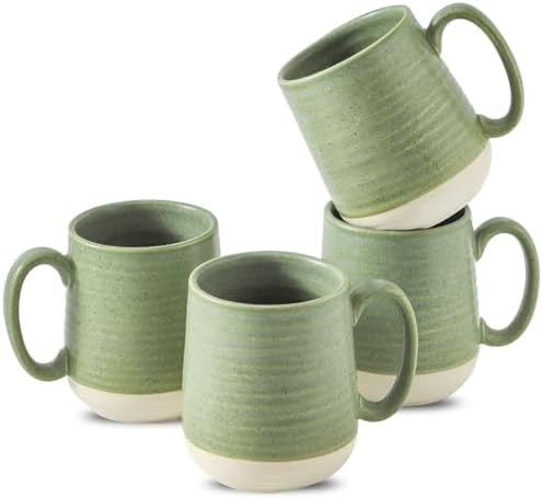HASENSE Porcelain Coffee Mugs Set of 4, 15 Oz Large Coffee Cups, Latte Cup with Handle, Tea Mugs for Men and Women, Modern Coffee Mug for Cappuccino, Milk, Cocoa, Microwave & Dishwasher Safe, Green by Hasense