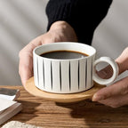 LUKA 6 Ounce Porcelain Stackable Espresso Cups with Saucers and Metal Stand Set of 4, Ceramic Cappuccino Cups Set for Specialty Coffee Drinks, Latte, Cafe Mocha and Tea, Stripes, White - Image 7