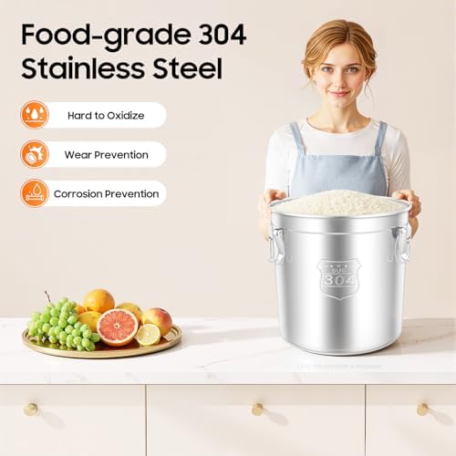 48L Stainless Steel Containers With Lid & Silicone Sealing Ring, Food Storage Container Airtight Canister Storage Bucket for Rice Flour Grain Coffee Bean (48L) - Image 2